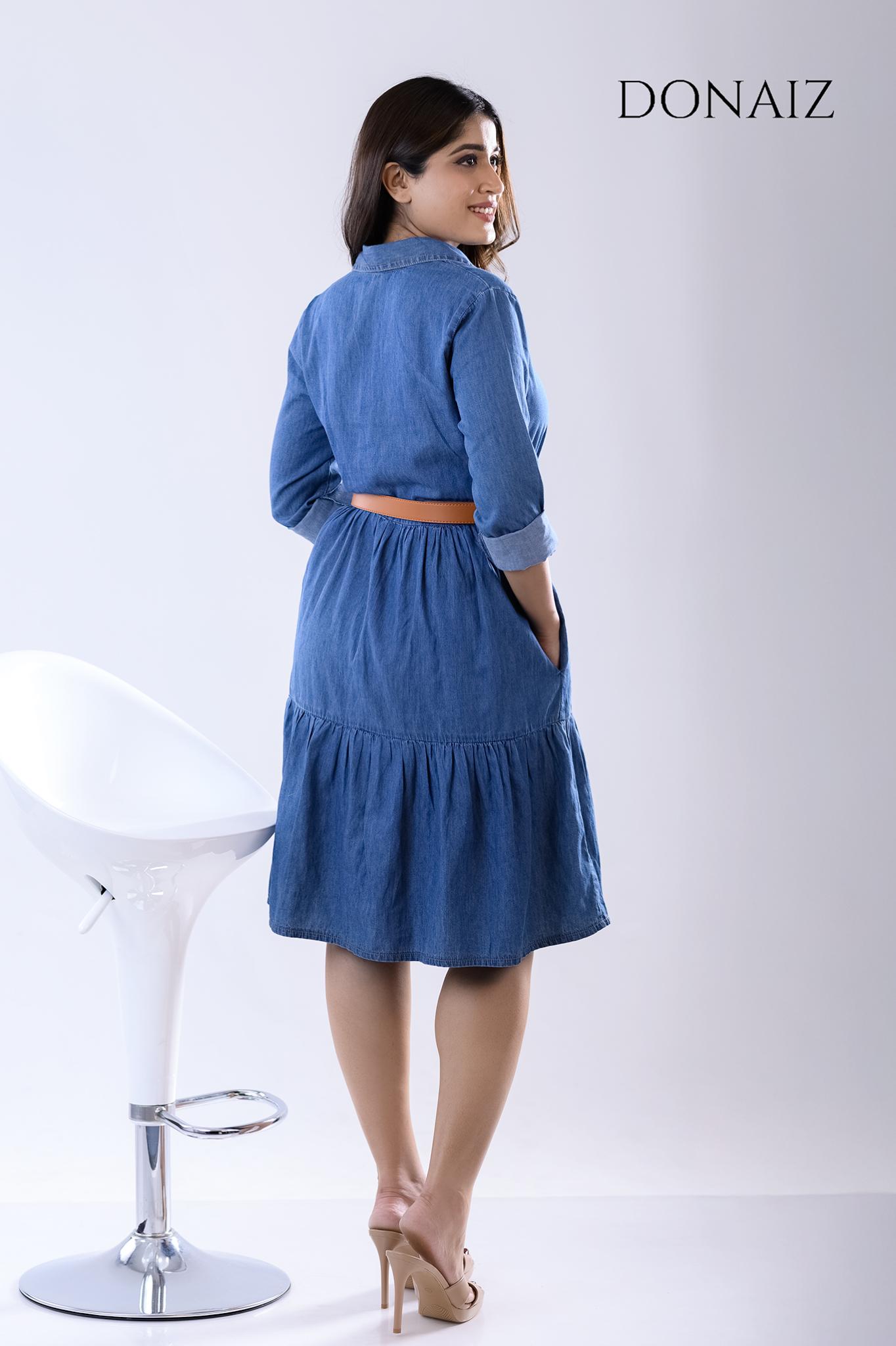DONAIZ Two Tiered Elegant Chambray Dress