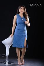 DONAIZ Denim Wrap Style Dress With Button Detail