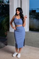 Two Piece Rib strappy top and 3/4 skirt