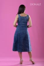 DONAIZ Square Neck A Line Denim Dress