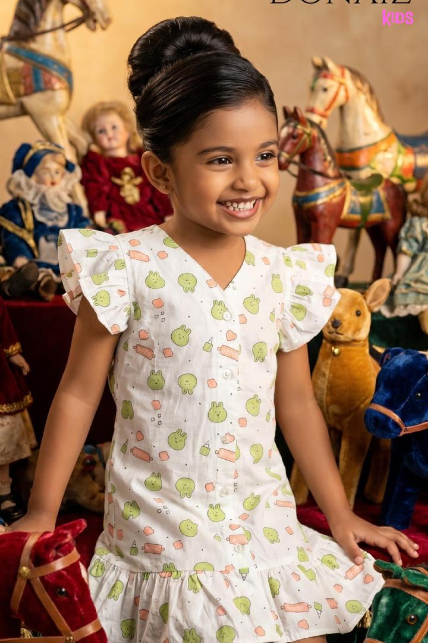 Donaiz Kids Stylish Girl V neckline flutter sleeve dress