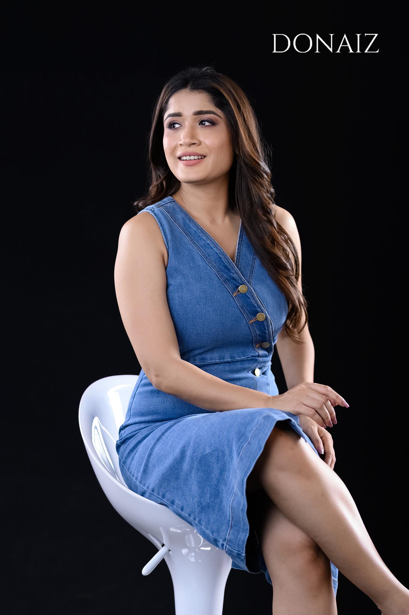 DONAIZ Denim Wrap Style Dress With Button Detail