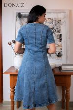 V neck fit and flare midi Denim dress