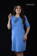 Donaiz Elegant Denim Dress with Lace