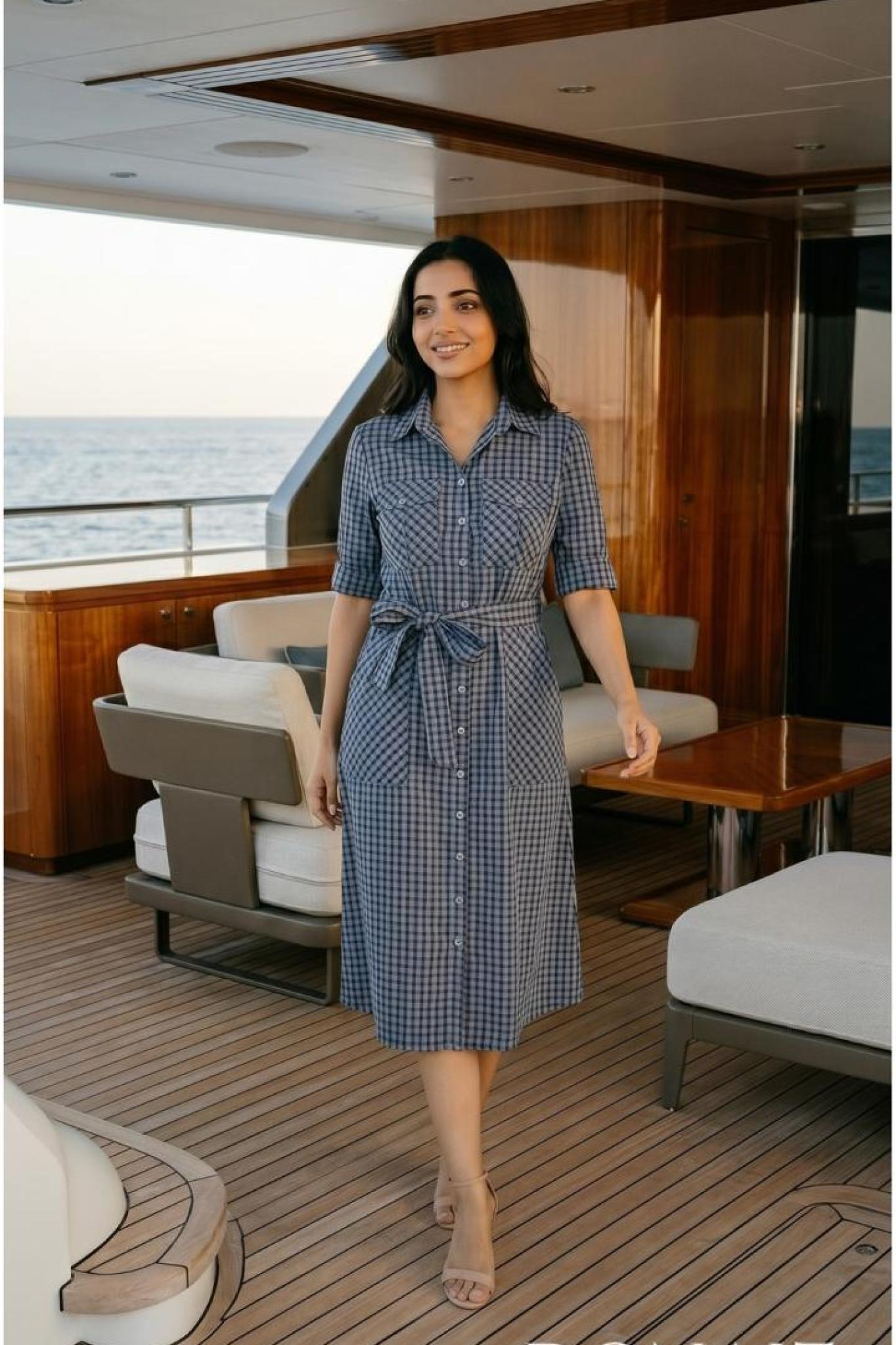 Checked Midi Front Tie Dress