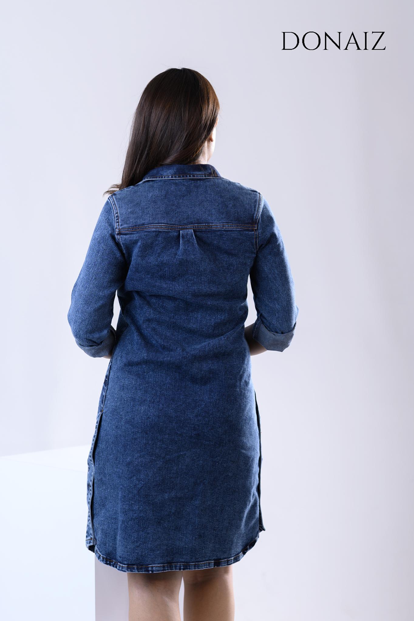 DONAIZ Stylish Roll sleeve Denim Shirt Dress (Re)