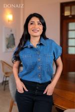 Dual Pocketed Bat Wing Sleeves Denim Top