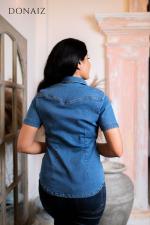 Pleated Pocket Denim Top