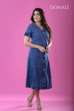 Donaiz V neck buttoned long denim Dress