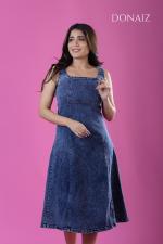 DONAIZ Square Neck A Line Denim Dress