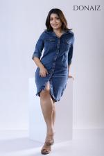 DONAIZ Stylish Roll sleeve Denim Shirt Dress (Re)