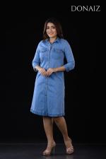 DONAIZ solid, buttoned A-line mini denim dress.