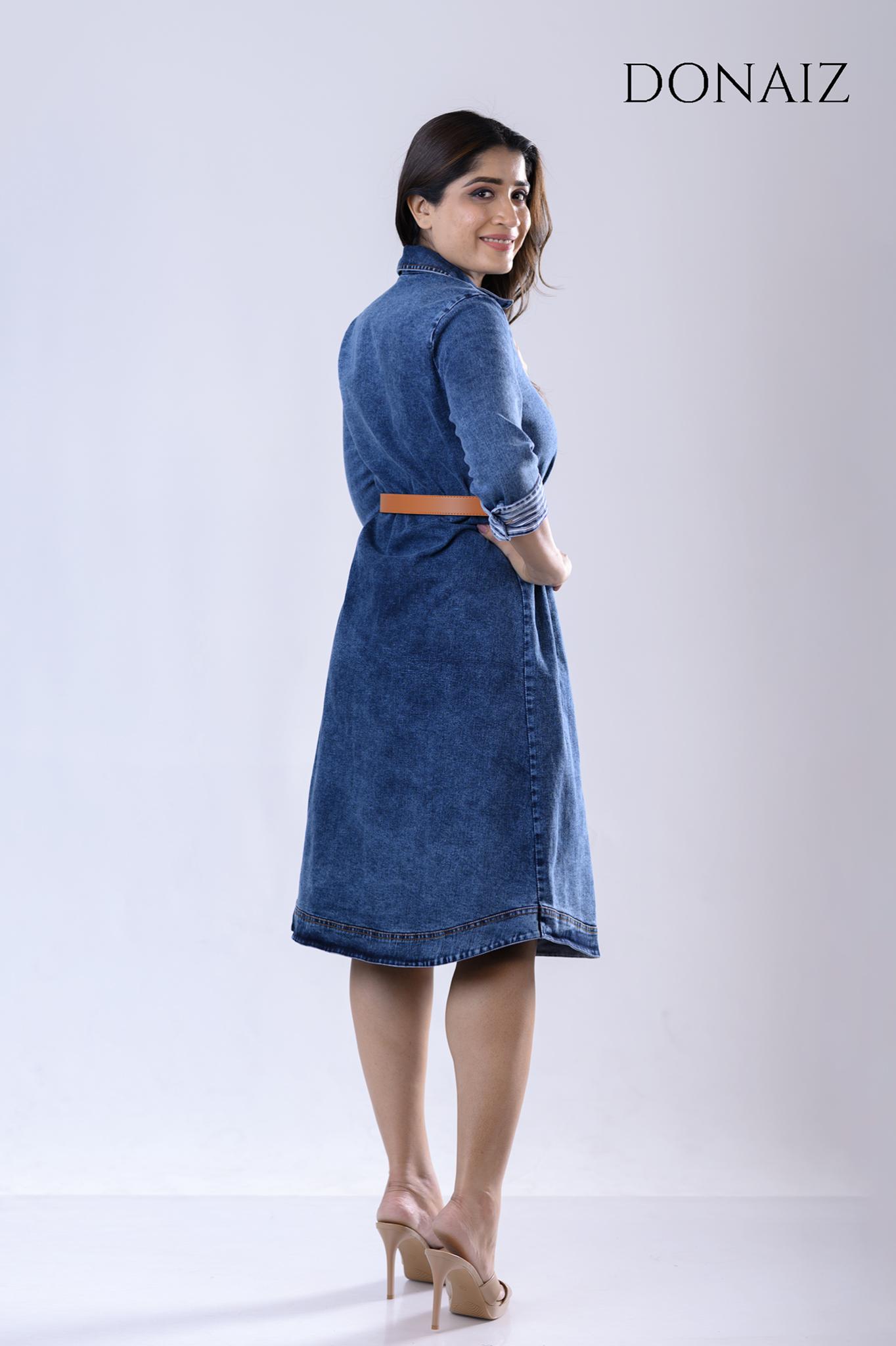 DONAIZ Elegant Denim dress without Belt