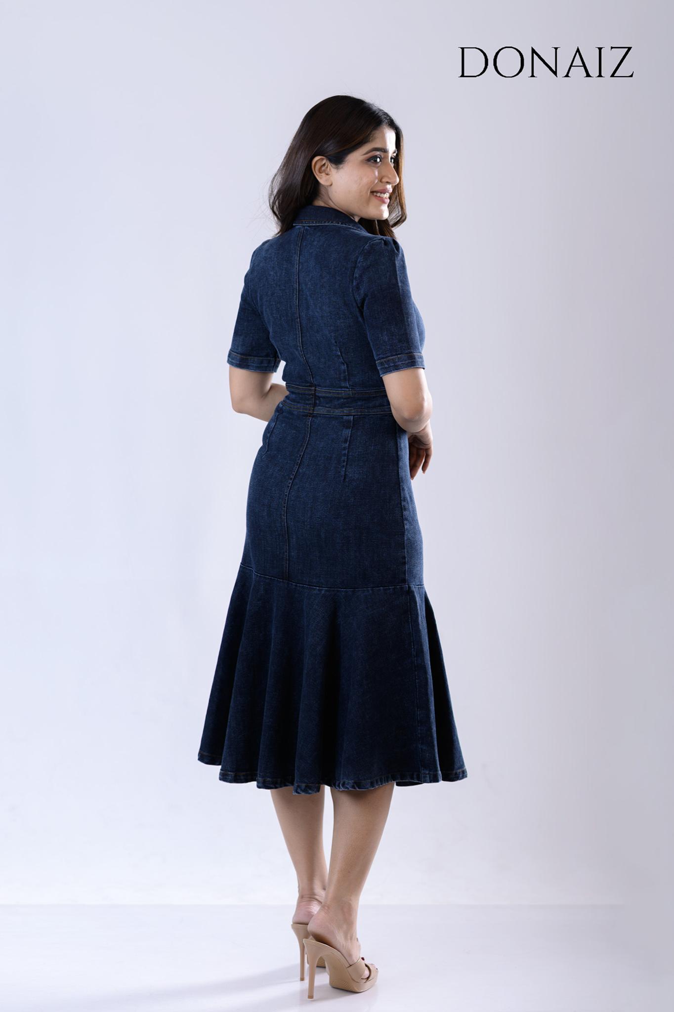 DONAIZ Flared denim Midi Dress