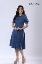 DONAIZ Solid Blue denim dress buttoned up to weist
