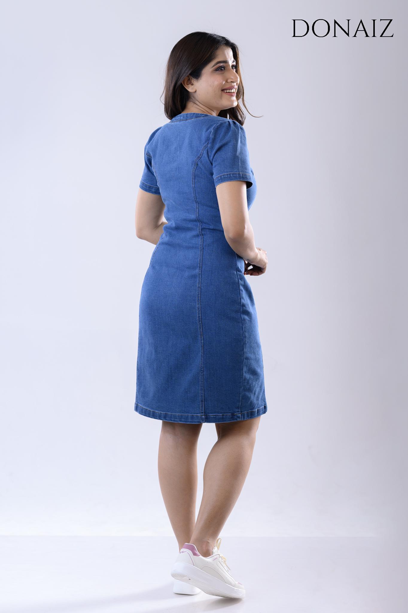 DONAIZ Fitted Zipped Denim Dress