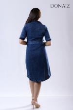 DONAIZ Solid Blue Pleated Pocketed Shirt Dress with Belt