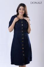 DONAIZ Elegant denim midi dress with short sleeves