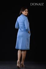 DONAIZ solid, buttoned A-line mini denim dress.