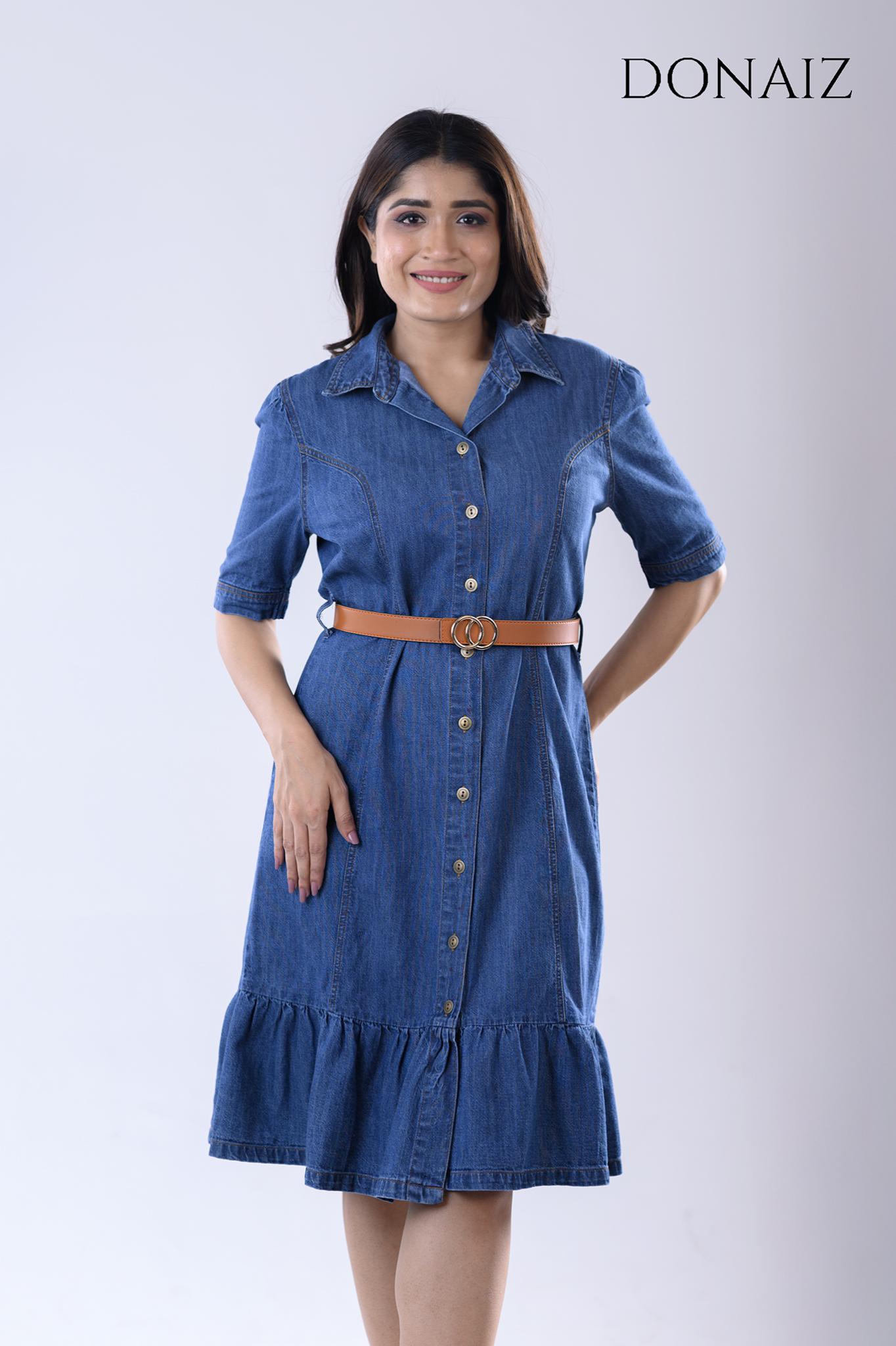 DONAIZ denim dress with ruffle hem