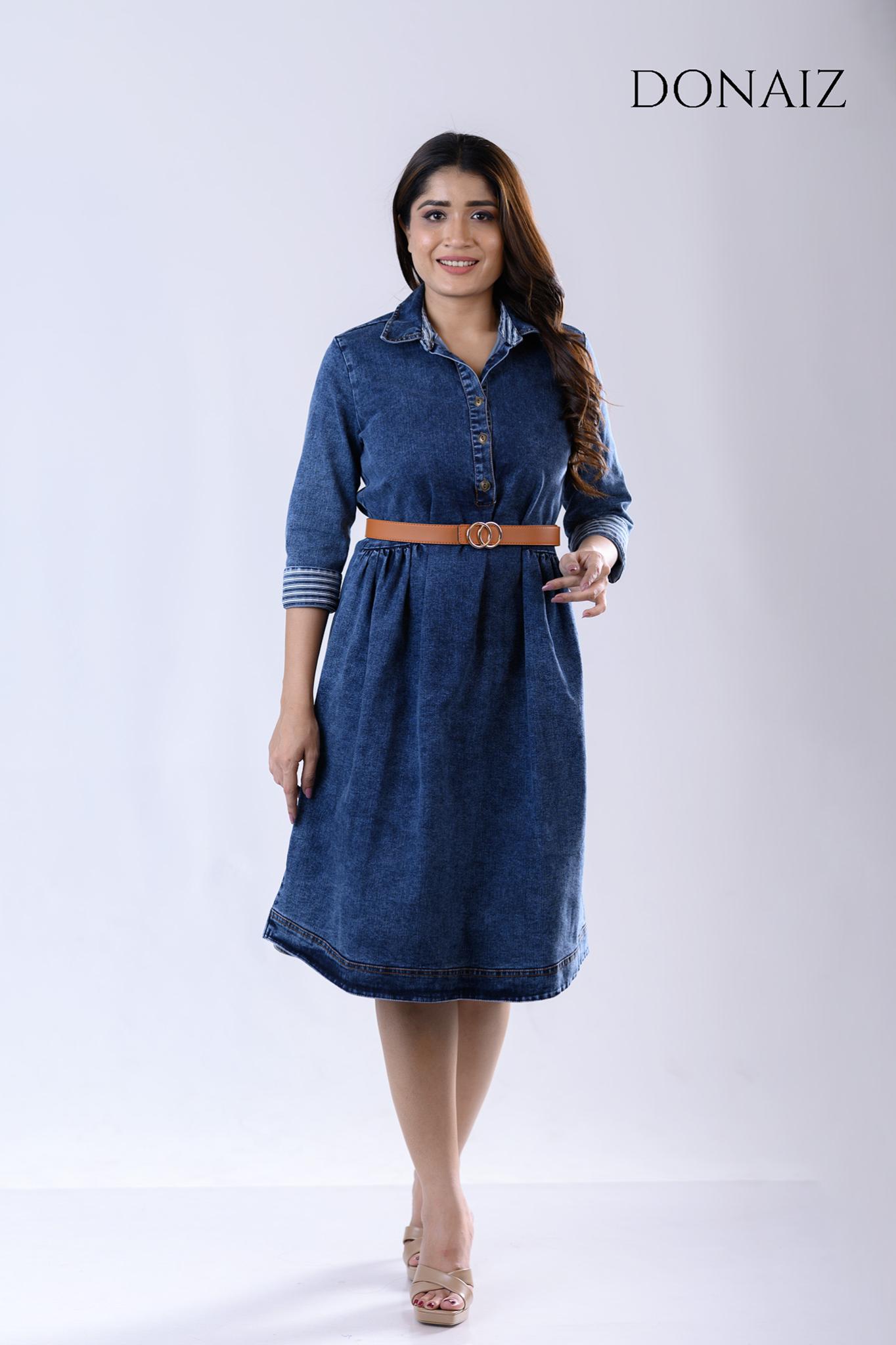 DONAIZ Elegant Denim dress without Belt