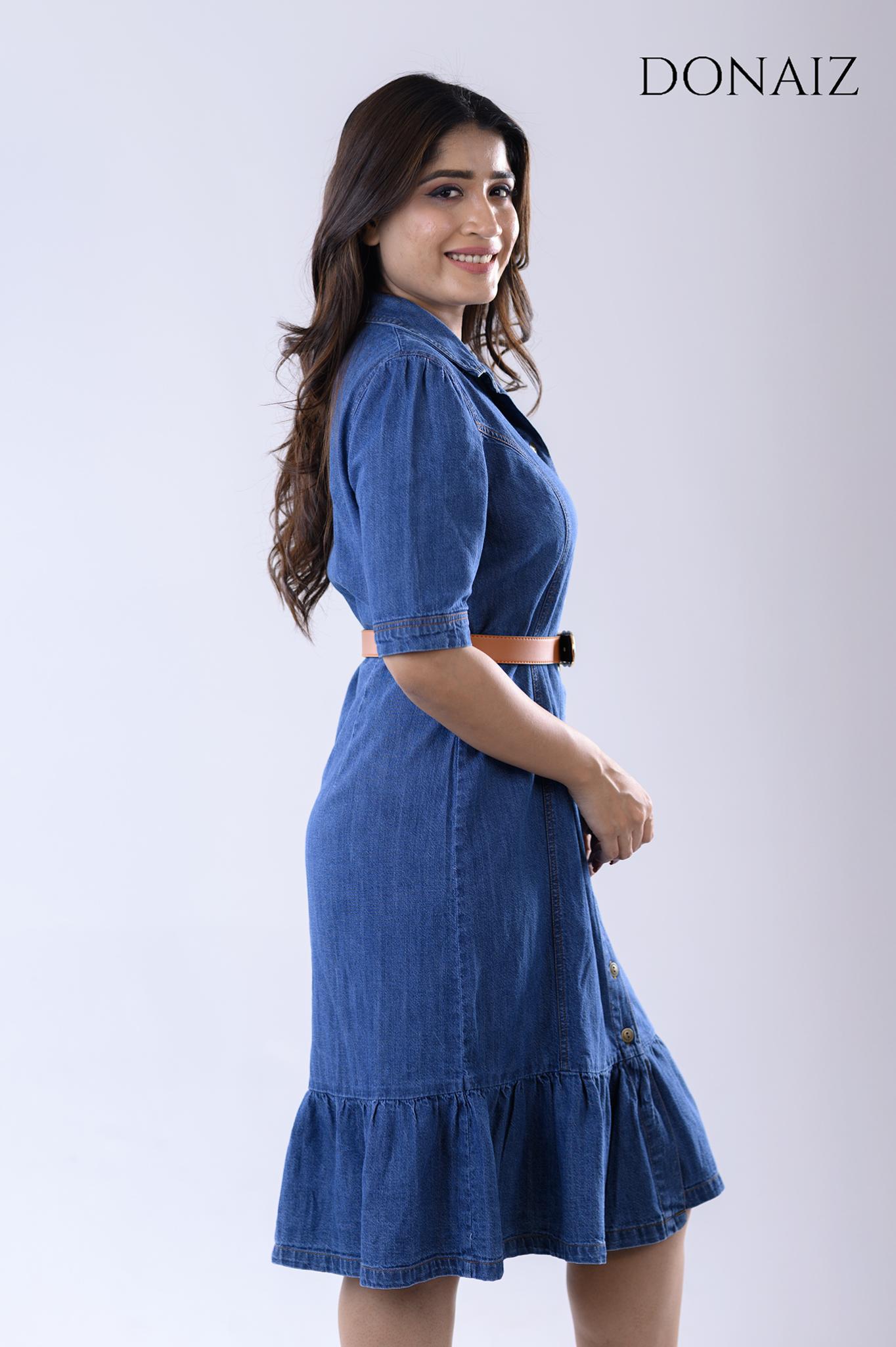 DONAIZ denim dress with ruffle hem