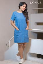 Fashionable Round Neck Denim Dress