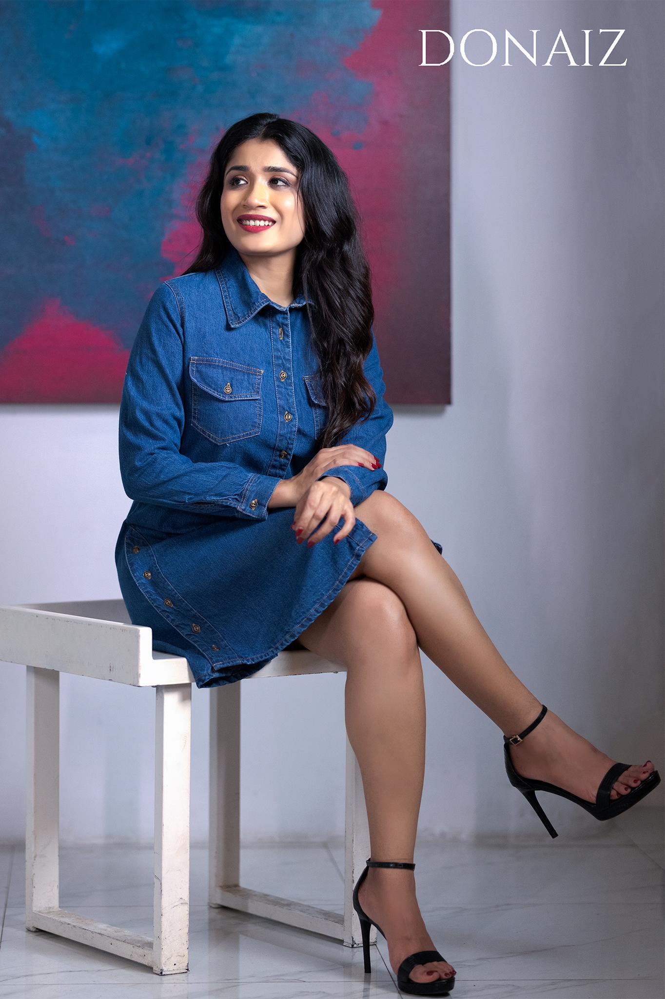 Stylish Roll sleeve Denim Shirt Dress