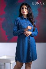 Stylish Roll sleeve Denim Shirt Dress