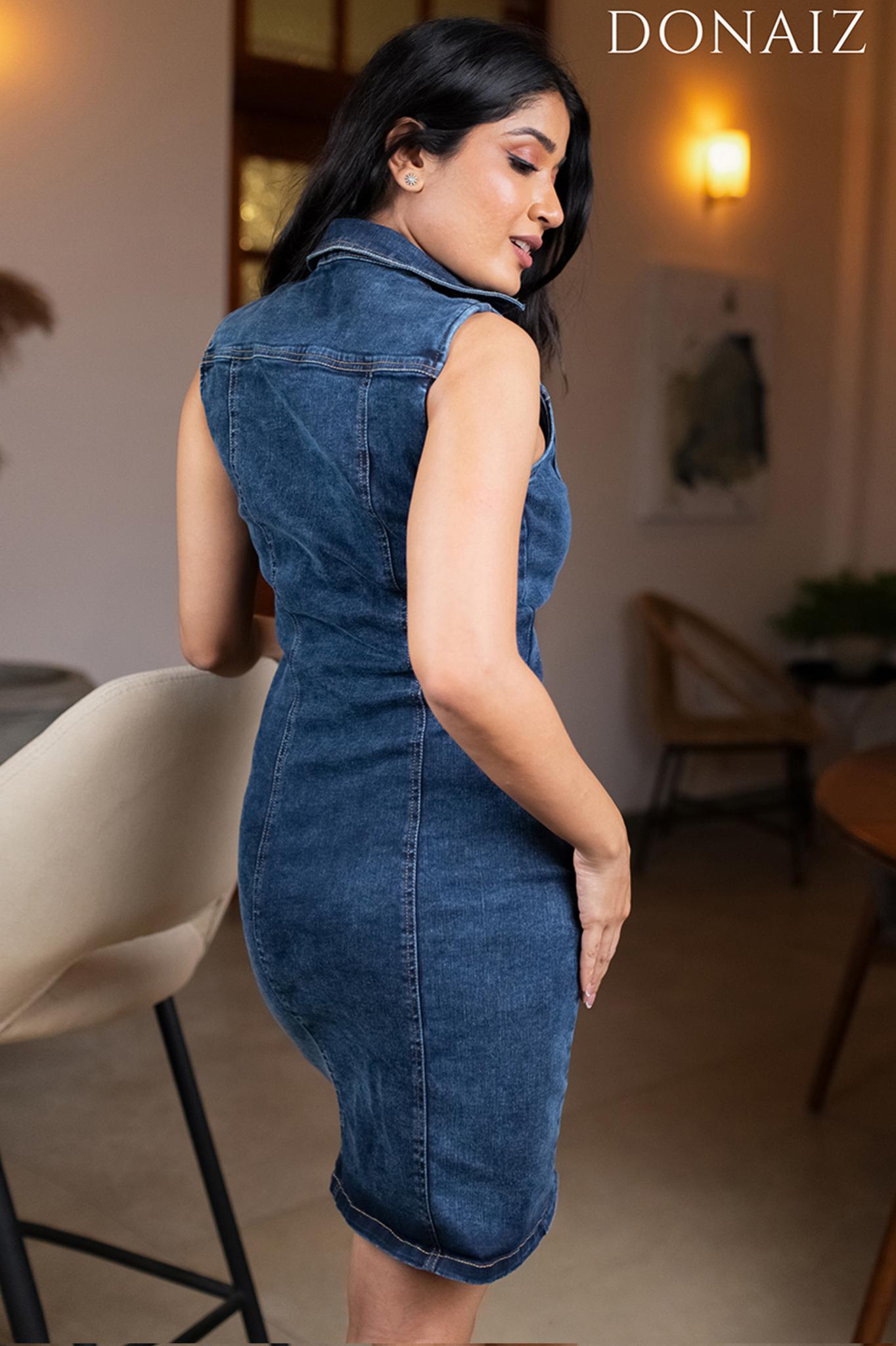 Flap Pocket Button Front Denim Dress